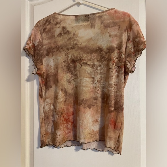 TeeCo Y2K USA Made Brown Flutter Sleeve Lettuce Hem T-Shirt XL Boho Peasant - Picture 2 of 5